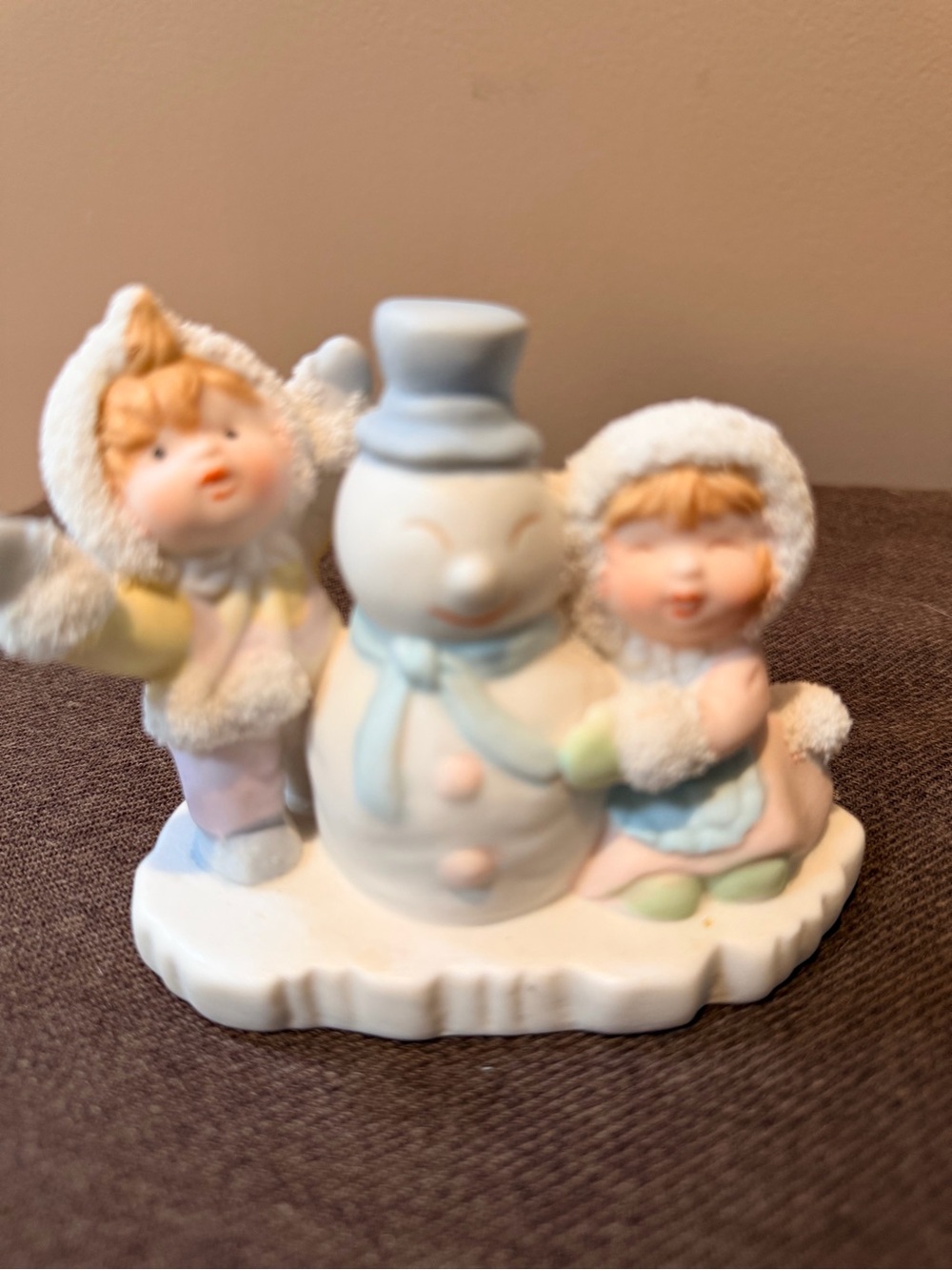 Pastel Blue Snowman Figurine with Children - Home Party Decor